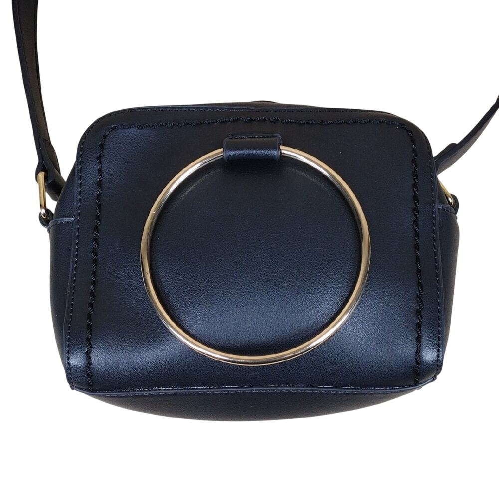 Chic Boho Casual Everyday Black Gold Ring Faux Leather Crossbody Bag Purse